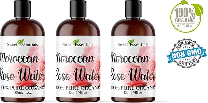 PACK of 3 Premium Organic Moroccan Rose Water - 4oz - Imported From Morocco - 100% Pure (Food Grade) No Oils or Alcohol - ...