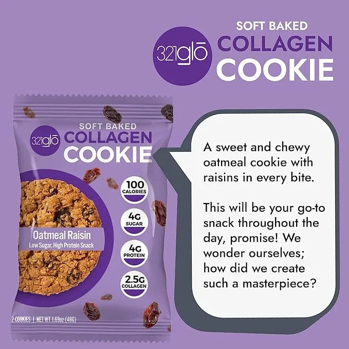 321glo Collagen Protein Cookies, Soft-Baked Cookies, Low Carb and Keto Friendly Treats for Women, Men, and Kids, 12-PACK (...