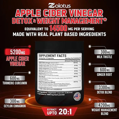 Zolotus 14x Strength Apple Cider Vinegar 14500mg, with (60 Caps)