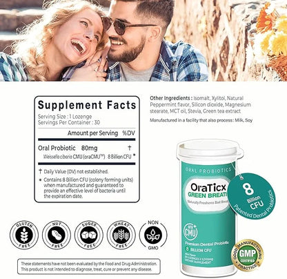 Oral Probiotics Green Breath, Freshen Bad Breath, Dental Probiotic Supplement for Oral Health, 8 Billion CFU, Mint Flavor ...