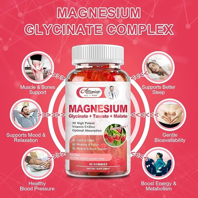 2Pack Magnesium Glycinate Gummies 500mg,Magnesium Potassium