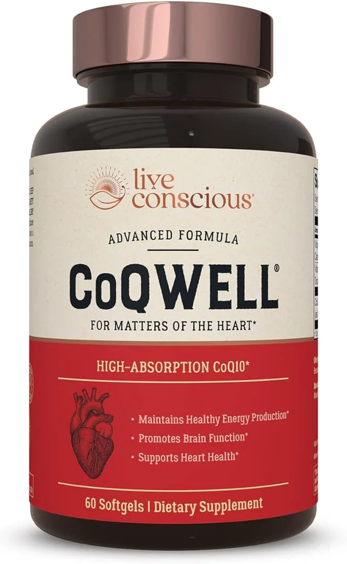 Live Conscious CoQWell CoQ10 Heart, Q10 CoQsol 60 Softgels 60 Day