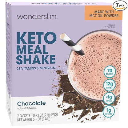 WonderSlim Keto Meal Replacement Shake, Chocolate, Low Carb, C8 MCTs, 12g Protein, Collagen, 25 Vitamins & Minerals, Glute...