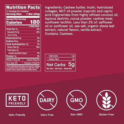 Bulletproof Fudge Brownie Collagen Protein Bars, Pack of 12, Keto-Friendly Snack with MCT Oil, Grass-fed Collagen, No Adde...
