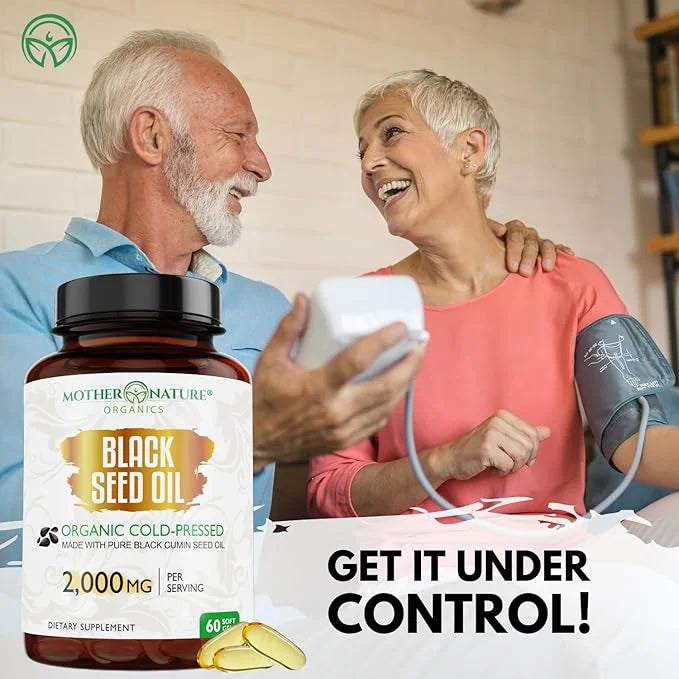 Mother Nature - Organic Black Seed Oil Capsules, Cold Pressed, 2% TQ, 100% Turkish-Black Cumin Nigella, Sativa Oil-3 Month...