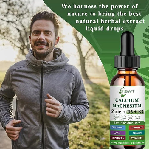 Calcium Magnesium Zinc Liquid Drops, Liquid 500mg Calcium 1000mg with D3,K2,B6,B12,Coq10 for Function,6X Stronger