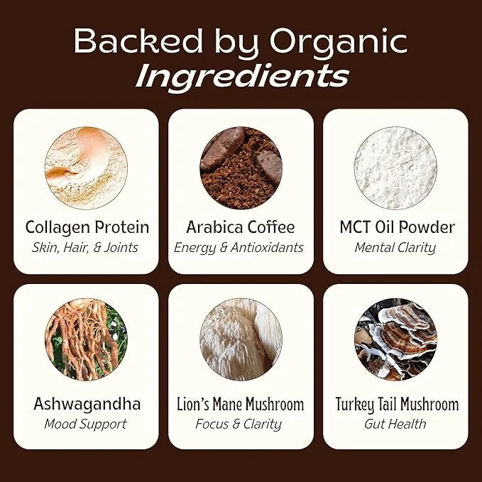 JIBBY Mushroom Coffee - Organic Instant Coffee Powder with Collagen, MCT Oil, Superfood Mushrooms - Detox Mushroom Coffee ...