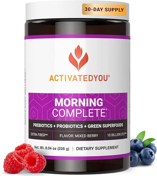 ACTIVATEDYOU Morning Complete Daily Wellness Greens Superfood Drink Mix for Gut Health w/Prebiotics, Probiotics, Antioxida...