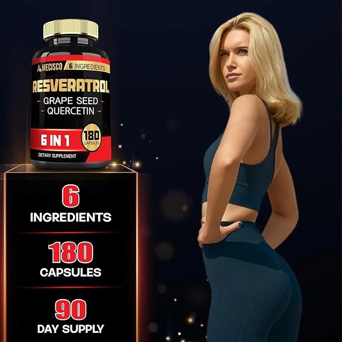 6in1 Trans Resveratrol Supplement with Grape 1000mg Organic 180 Capsules