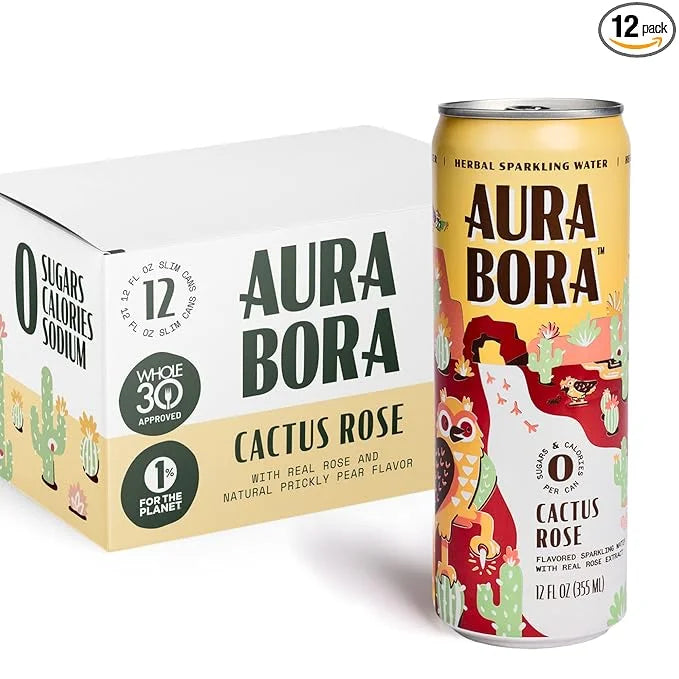 Aura Bora, Cactus Rose Herbal Sparkling Water, 12 oz Can (Pack of 12), 0 Calories, 0 Sugar, 0 Sodium, Non-GMO - Product Image