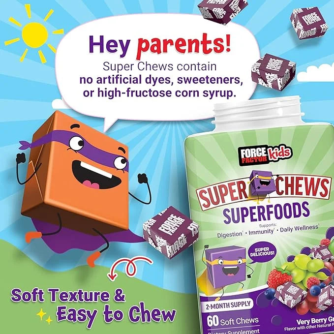 FORCE FACTOR Kids Superfood Super Chews, 2-Month Supply, 60 Soft
