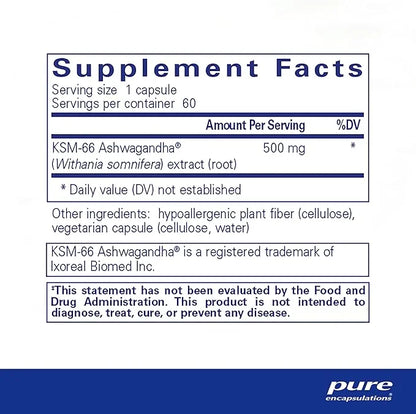 Pure Encapsulations Ashwagandha 500 mg 60 Capsules