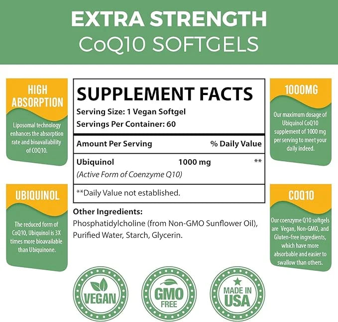 1000mg Liposomal CoQ10 Softgels CoQ10 Ubiquinol Q10 | 120 Softgels