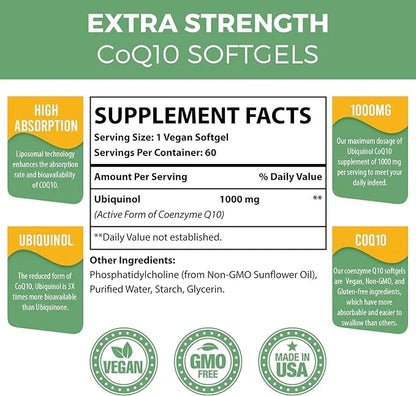 1000mg Liposomal CoQ10 Softgels CoQ10 Ubiquinol Q10 | 120 Softgels