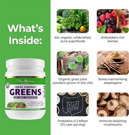 Paradise Herbs, ORAC Energy Greens Powder, 24 Servings 1 Scoop, 120