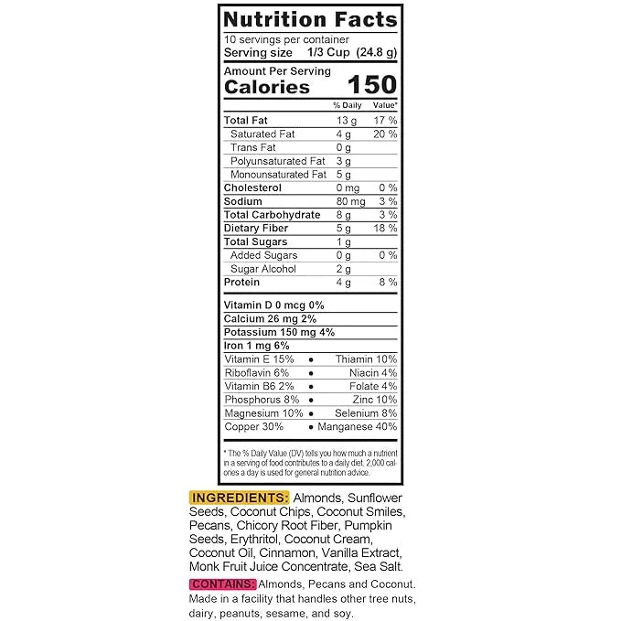 TGB Cinnamon Keto Granola | 1g Net Carb Cereal | Gluten Free Low Carb Nut Snack, 10 Ounces - Product Image