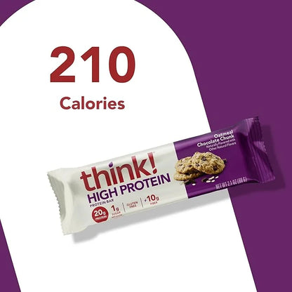 think! Protein Bars, High Protein Snacks, Gluten Free, High Fiber, Oatmeal Chocolate Chunk, 10 Count - Product Image