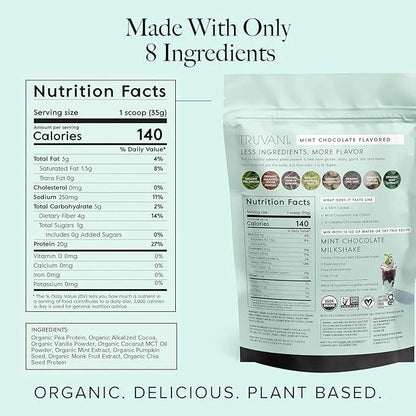 Truvani Vegan Pea Protein Powder | Mint Chocolate | 20g Organic Plant Based Protein | 1 Serving | Keto | Gluten & Dairy Fr...