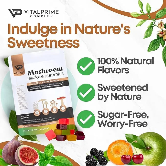 Sugar-Free Ashwagandha & Mushroom Gummies Supplement | 10 Functional Mushrooms per Serving | Immune Support, Focus, Energy...