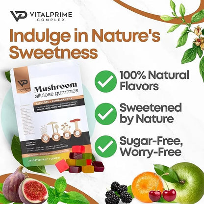 Sugar-Free Ashwagandha & Mushroom Gummies Supplement | 10 Functional Mushrooms per Serving | Immune Support, Focus, Energy...