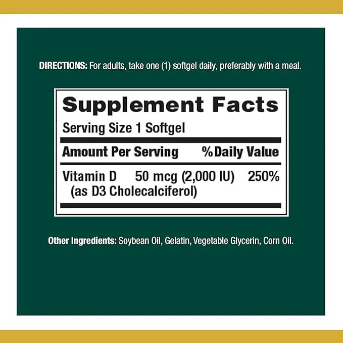 Nature's Bounty Vitamin D3, Vitamin Supplement, 50mcg, 2000IU,150 2000IU,150 Count 2)