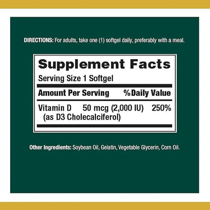 Nature's Bounty Vitamin D3, Vitamin Supplement, 50mcg, 2000IU,150 2000IU,150 Count 2)