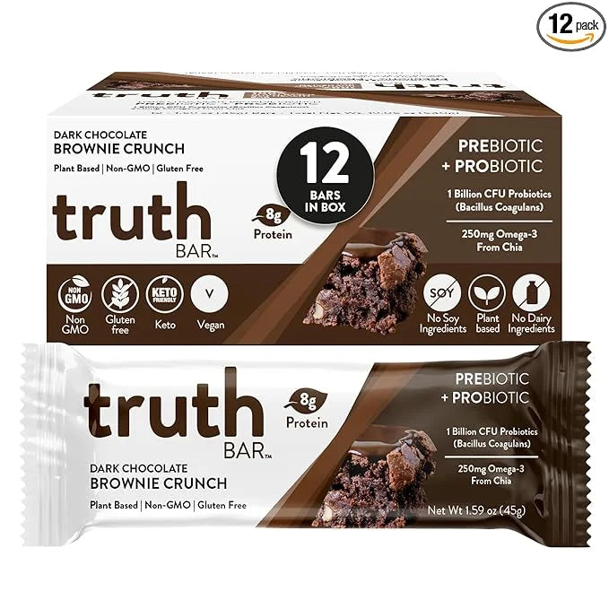 Truth Bar Prebiotic & Probiotic Keto Snack Vegan Bars with Omega-3's - Synbiotic High Fiber Snacks - Low Sugar, Kosher, Gl...