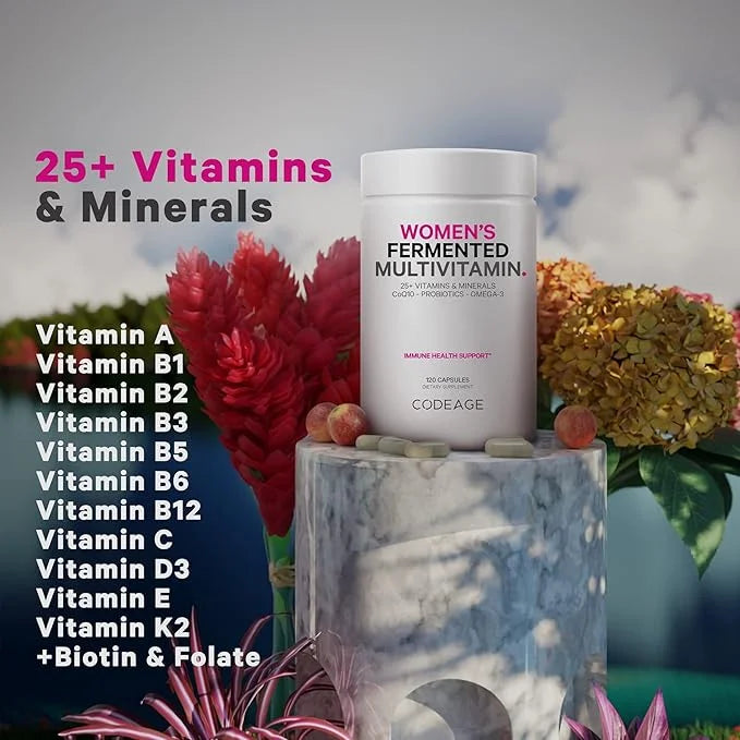 Codeage Women’s Daily Multivitamin, 25+ Vitamins & Minerals, Fermented, Organic Whole Foods, Probiotics Supplement - Vitam...