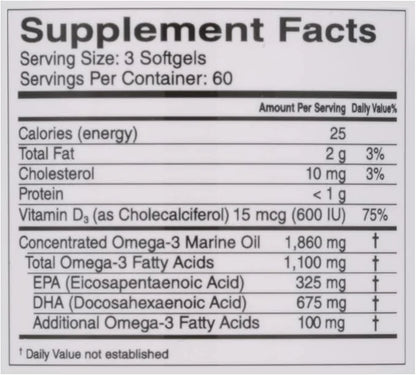 Omega 3 Lemon Minis + Vitamin D3, 1,100 1,100 mg Omega-3 in 600 IU D3, Easy-to-Swallow, Omega-3 Supplement 180 count