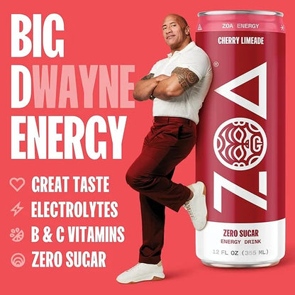 ZOA Zero Sugar Energy Drink, Cherry Limeade - Sugar Free with Electrolytes, Healthy Vitamin C, Amino Acids, Essential B-Vi...