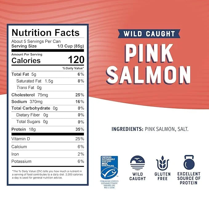 Bumble Bee Canned Pink Salmon, 14.75 oz Cans (Pack of 12) - Premium Wild Caught Salmon with Skin & Bones - 18g Protein per...