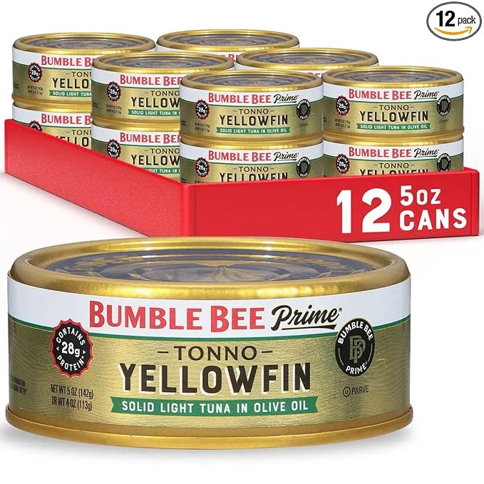 Bumble Bee Prime Tonno Tuna In Olive Oil, 5 oz Cans (Pack of 12) - Premium Wild Caught Yellowfin Ahi Tuna - 28g Protein Pe...