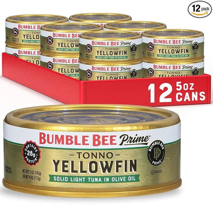 Bumble Bee Prime Tonno Tuna In Olive Oil, 5 oz Cans (Pack of 12) - Premium Wild Caught Yellowfin Ahi Tuna - 28g Protein Pe...
