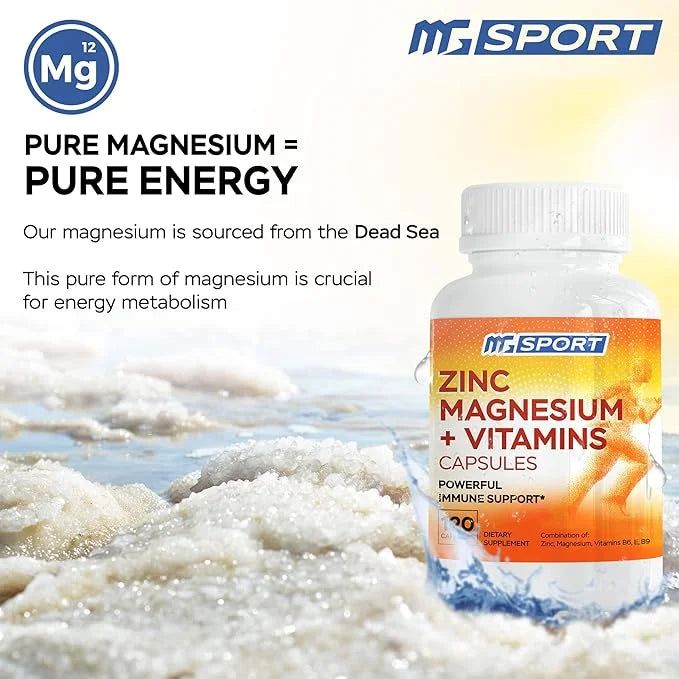 Magnesium Zinc Supplement with Vitamins B6, B9, MGSPORT 120 Capsules