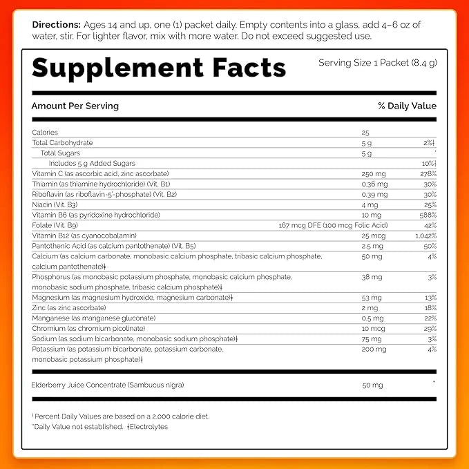 Emergen-C Elderberry Fizzy Drink Mix, Elderberry 18 Count