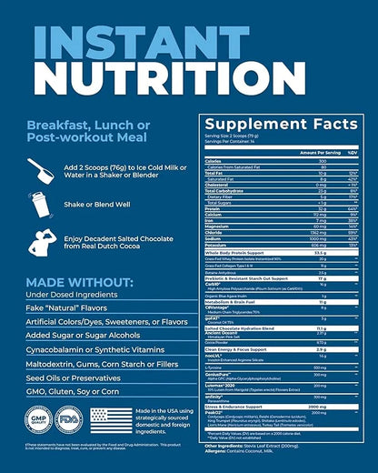 Meal Replacement Shake Powder, Grass Fed Whey Protein Isolate & Collagen, Prebiotics Gut Health, Electrolytes, Organic Mus...