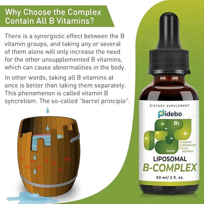 Liposomal B Complex with Active Forms Support-B1, B2, B2, B3, B3, b5, b5, B6, B6, Biotin, B12-4.0 oz