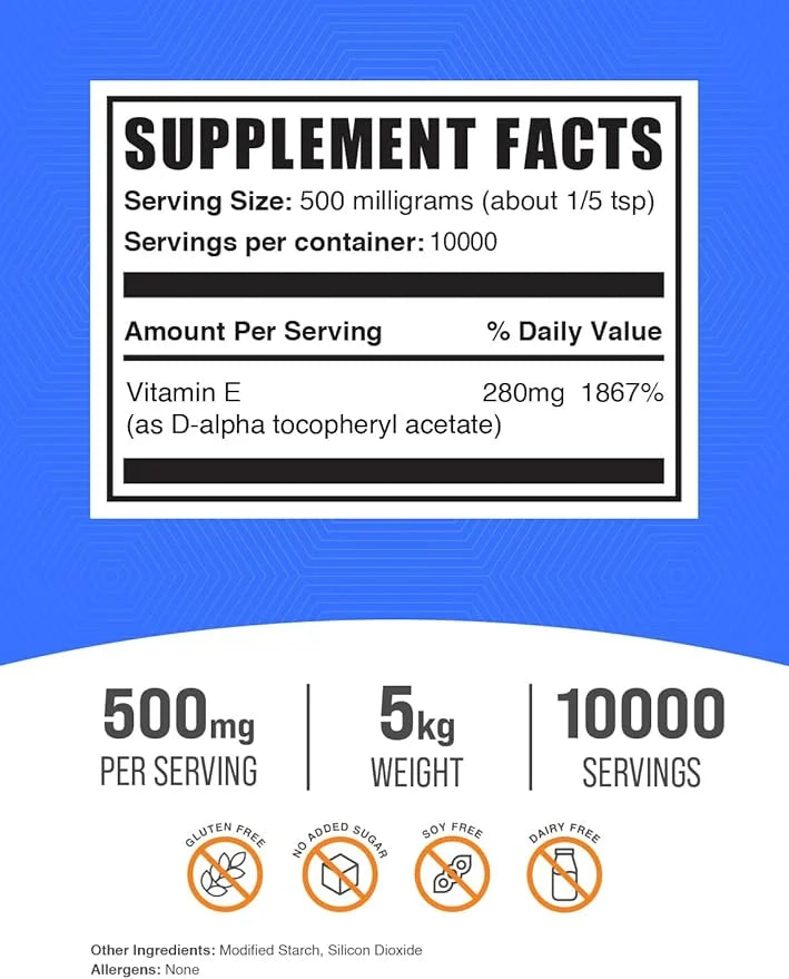 BulkSupplements.com Vitamin E 400 IU Powder 500mg per 5kg (11 (11 lbs) 5)
