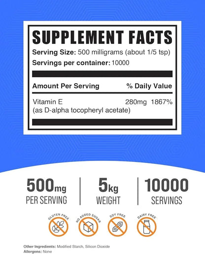 BulkSupplements.com Vitamin E 400 IU Powder 500mg per 5kg (11 (11 lbs) 5)