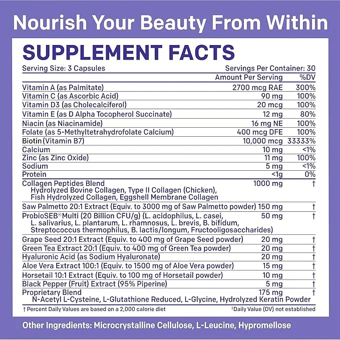27-in-1 Hair Skin and Nails Vitamins (6180mg) w/Biotin 10000mcg - 90ct