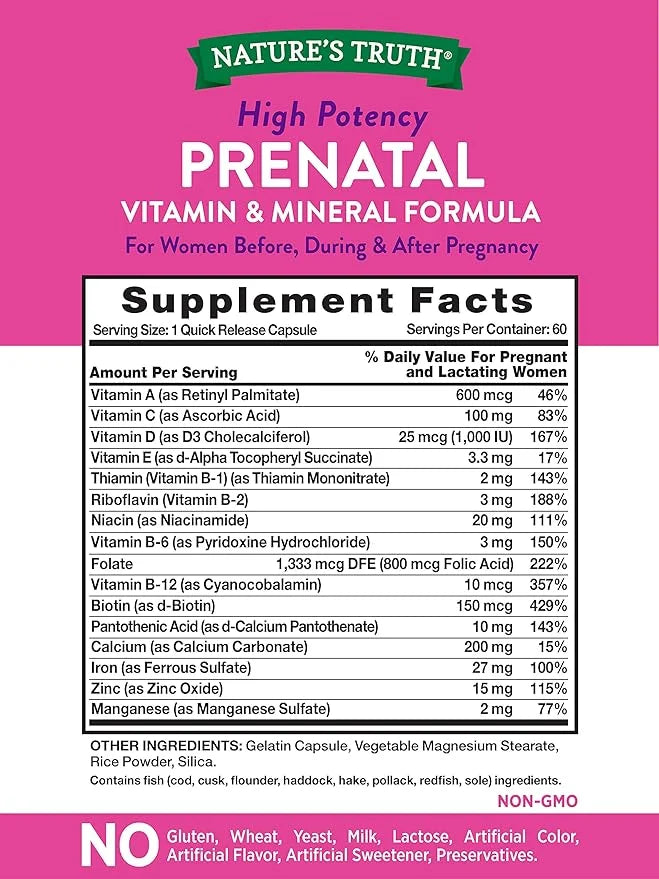 Nature's Truth Prenatal Vitamins With Folic Acid 60 Capsules