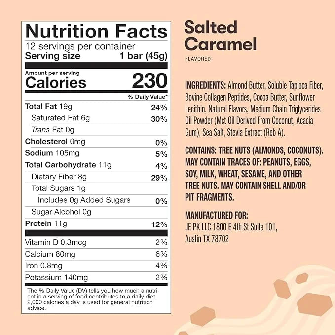 Perfect Keto Collagen Protein Bar, Gluten Free with Grass Fed Collagen + MCT Oil, Low Carb, No Sugar Added, High Protein S...