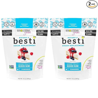 Wholesome Yum Besti Natural Powdered Sugar Substitute - Keto Confectioners Monk Fruit Sweetener Blend With Allulose (No Er...