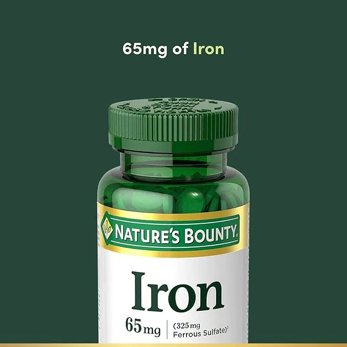 Nature's Bounty Iron 65mg, 325 mg Ferrous Sulfate, Cellular Energy Support, Promotes Normal Red Blood Cell Production, 100...