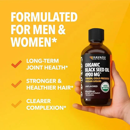 Organic Black Seed Oil Cold Pressed Liquid - 4900mg Black Cumin Supplement for Immune System Function, Joint Health, Diges...