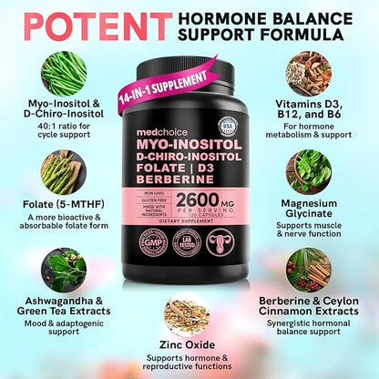 4-in-1 Inositol Supplement & Hormone Support for Women - 40:1 Myo-Inositol and D-Chiro Inositol Ovarian Support Capsules f...