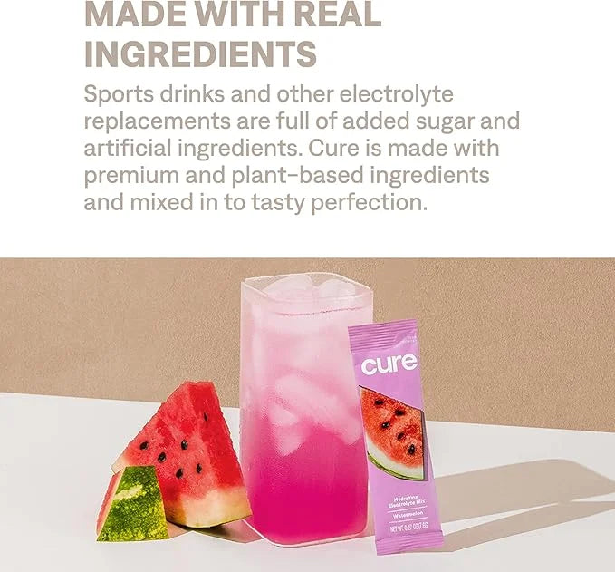 Cure Hydration | Plant-Based Electrolyte Drink Mix | No Added Sugar | FSA & HSA | Dehydration Relief Powder Made with Coco...