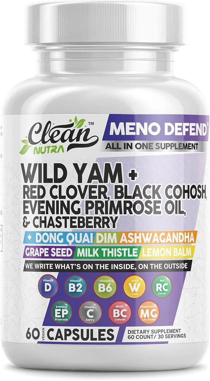Clean Nutra Wild Yam Root Capsules with Red Clover Black Cohosh Evening Primrose Oil Chasteberry Dong Quai DIM Ashwagandha...