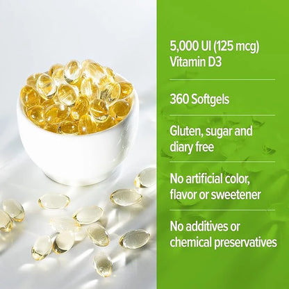 ORZAX Vitamin D3 5000 iu (125 mcg) 1 Year (360 Softgel)