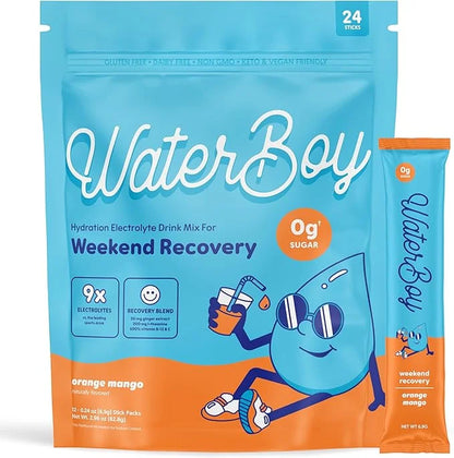 Waterboy Weekend Recovery | 3,200mg Electrolyte Powder Packets | Ginger + L-Theanine + Vitamins | No Sugar, All Natural, G...